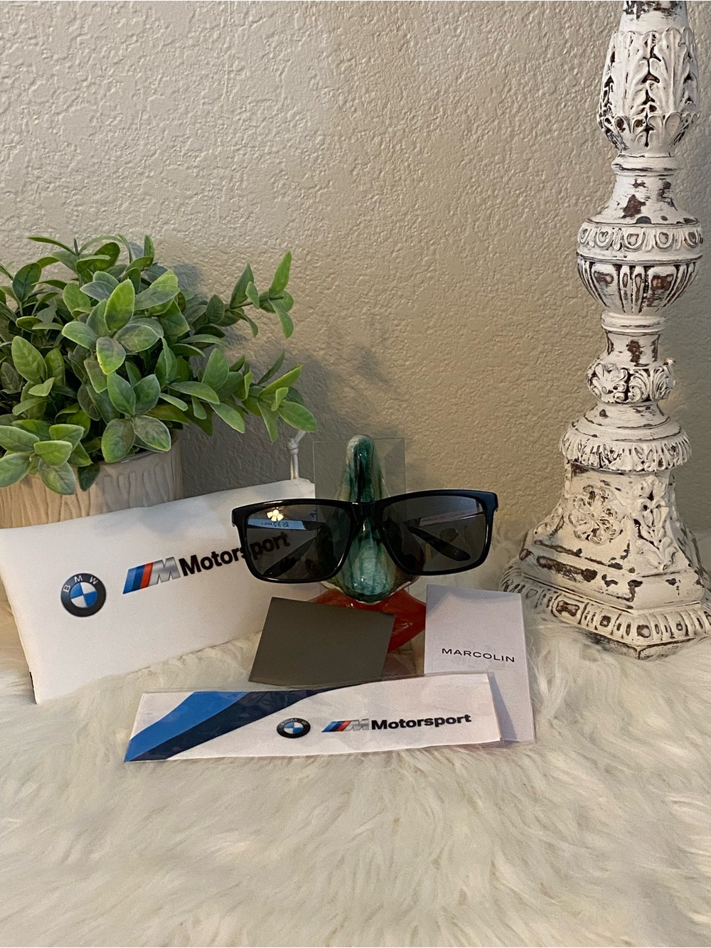 BMW Black Rectangular Men's Sunglasses with Dark Lenses